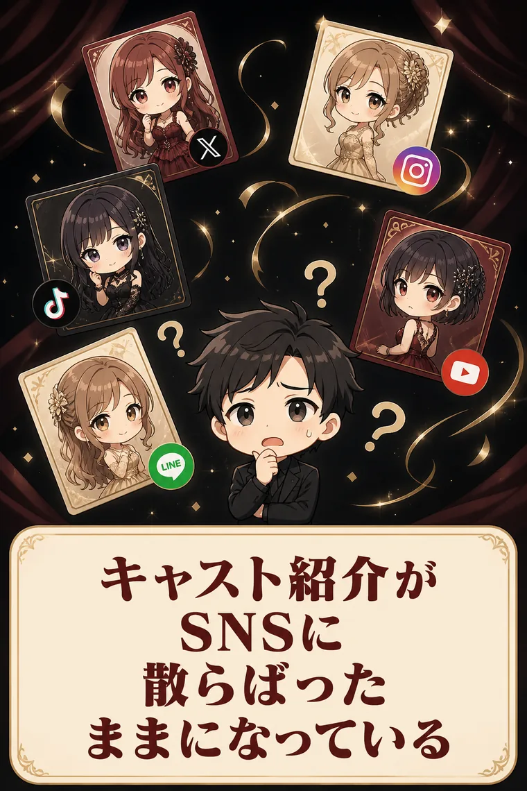 指名につながるはずのキャスト紹介が、SNSに散らばったまま