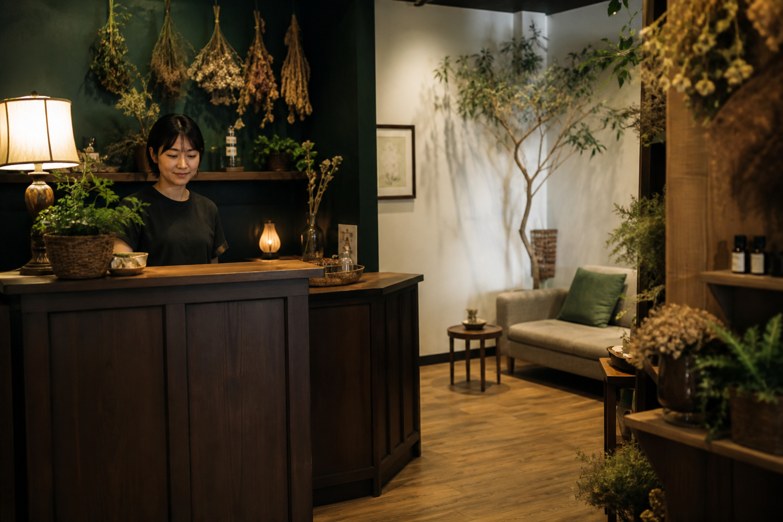 ドライハーブが飾られた店内ディテール