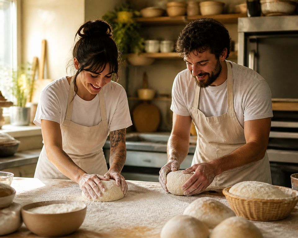 Bakery Café Farineでのパン生地を捏ねる様子