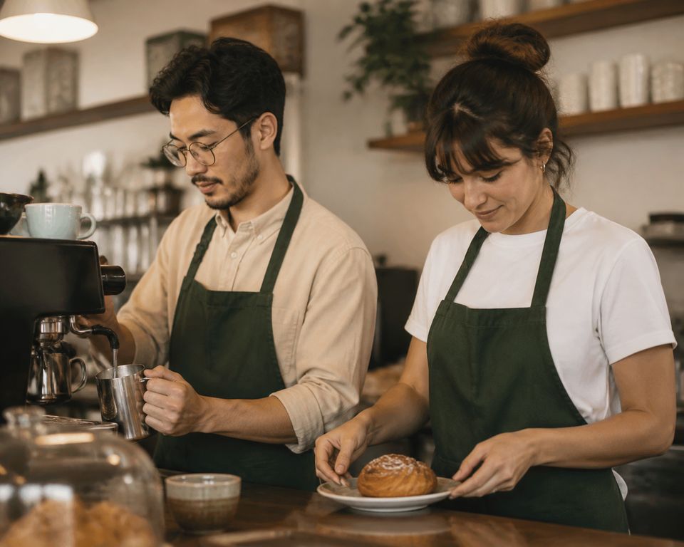 日和カフェ、バリスタが丁寧にドリンクを準備する様子