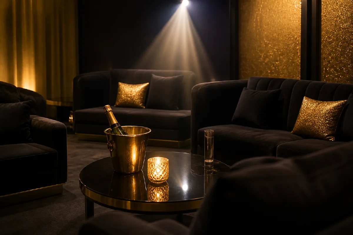 VIPボックス席タイプA、スポットライトに照らされたソファ席