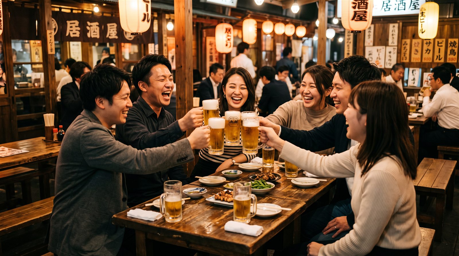 仲間との乾杯シーン