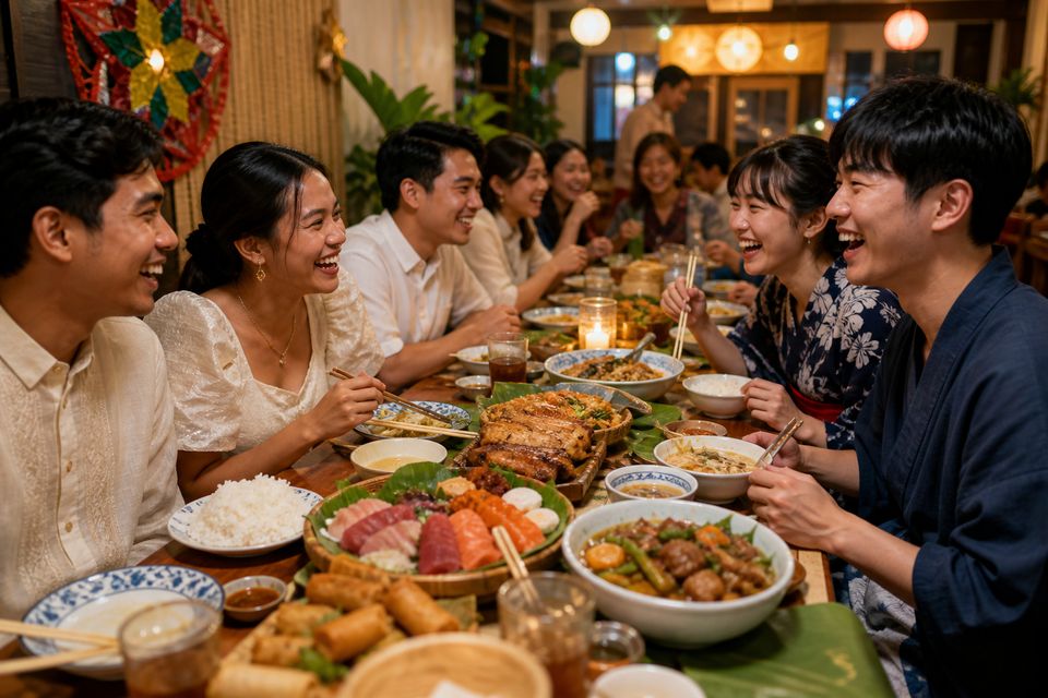 Bahay Kubo Kitchenで大人数で楽しそうに食事をする客