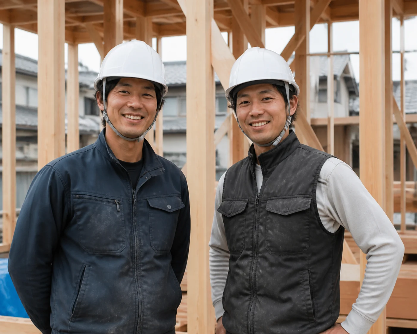 現場で作業する大工2名