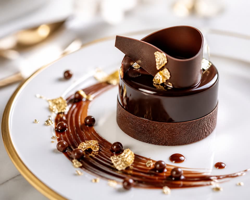 金箔をあしらったチョコレートデザート