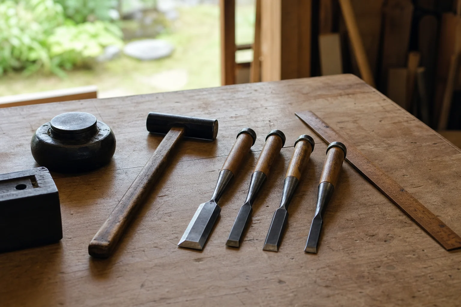 玄翁・鑿・墨壺など職人道具一式