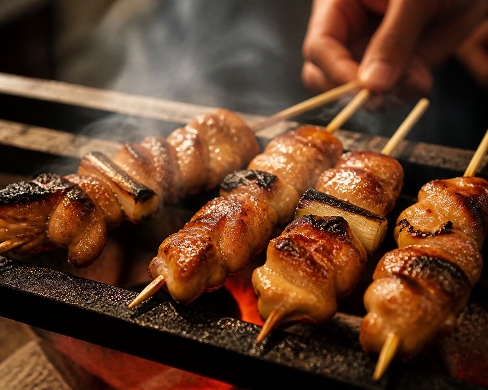居酒屋 月影の炭火焼き鳥クローズアップ