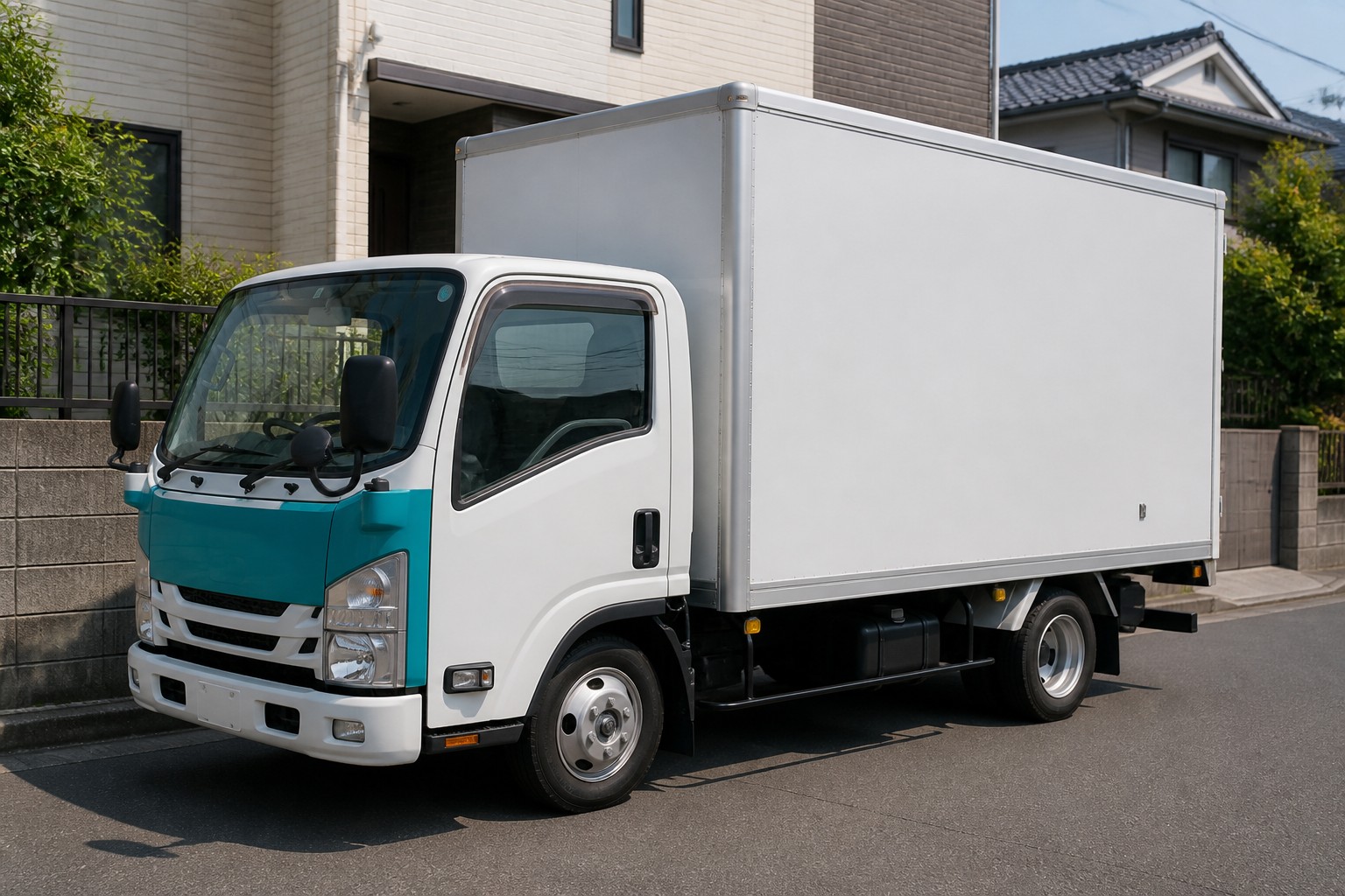 住宅街に停車した屋根付き回収トラック