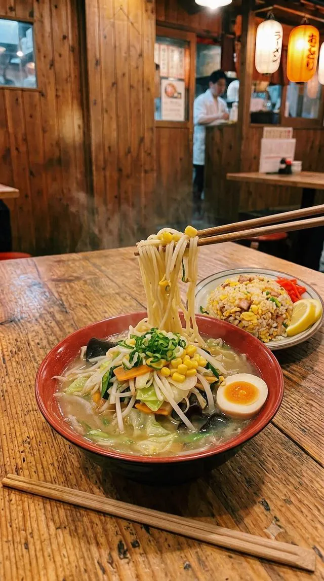 夜の本格中華コンボ（野菜ラーメン＋半チャーハン）