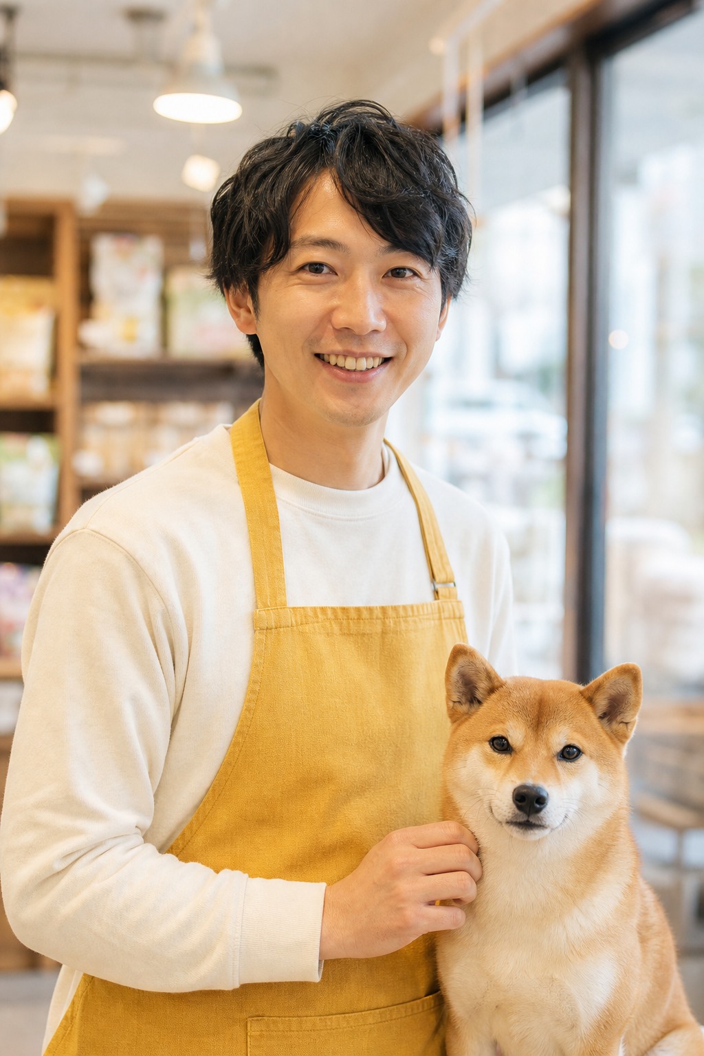 はれの スタッフ 大輔、柴犬と一緒に