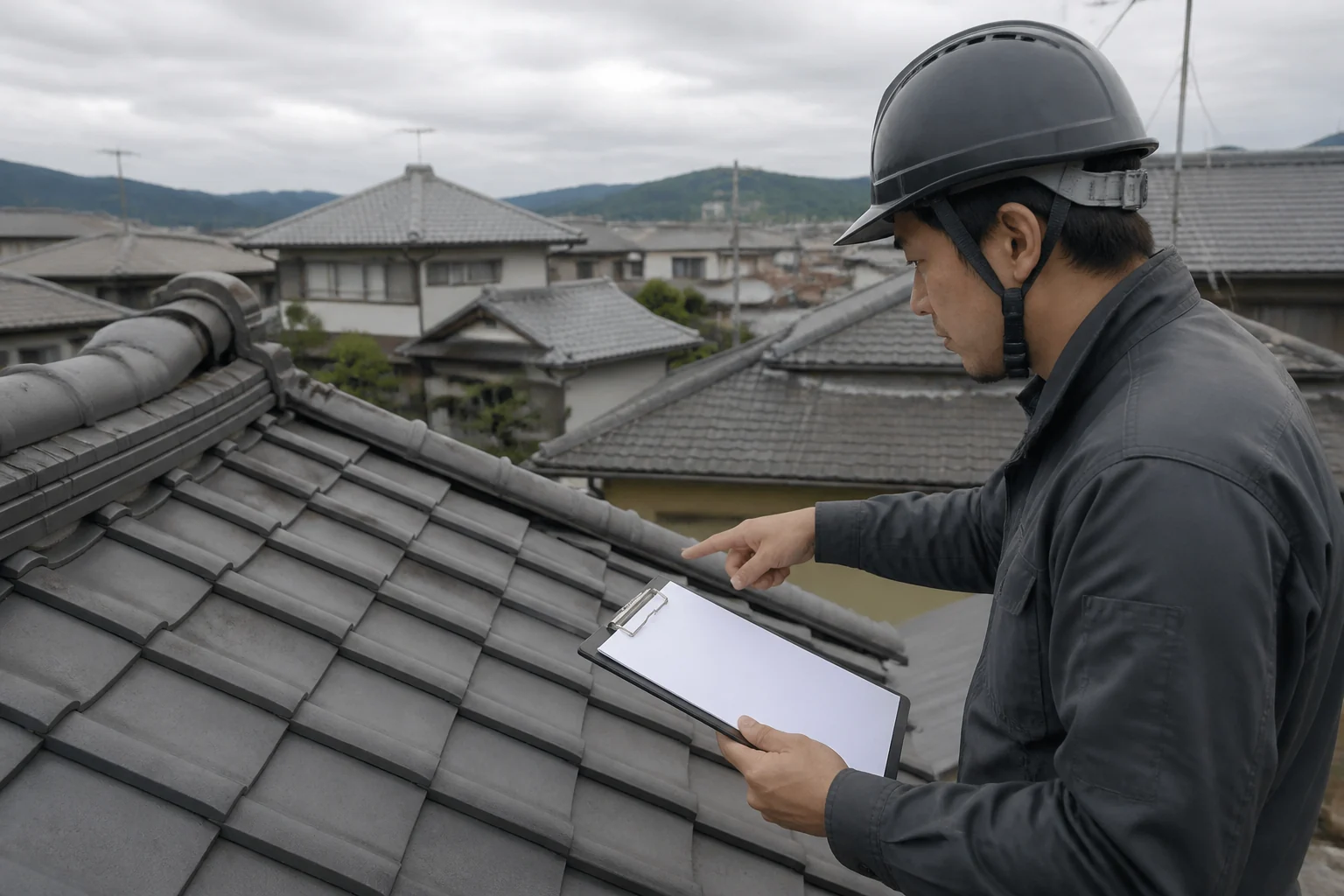 屋根の点検を行うスタッフの様子