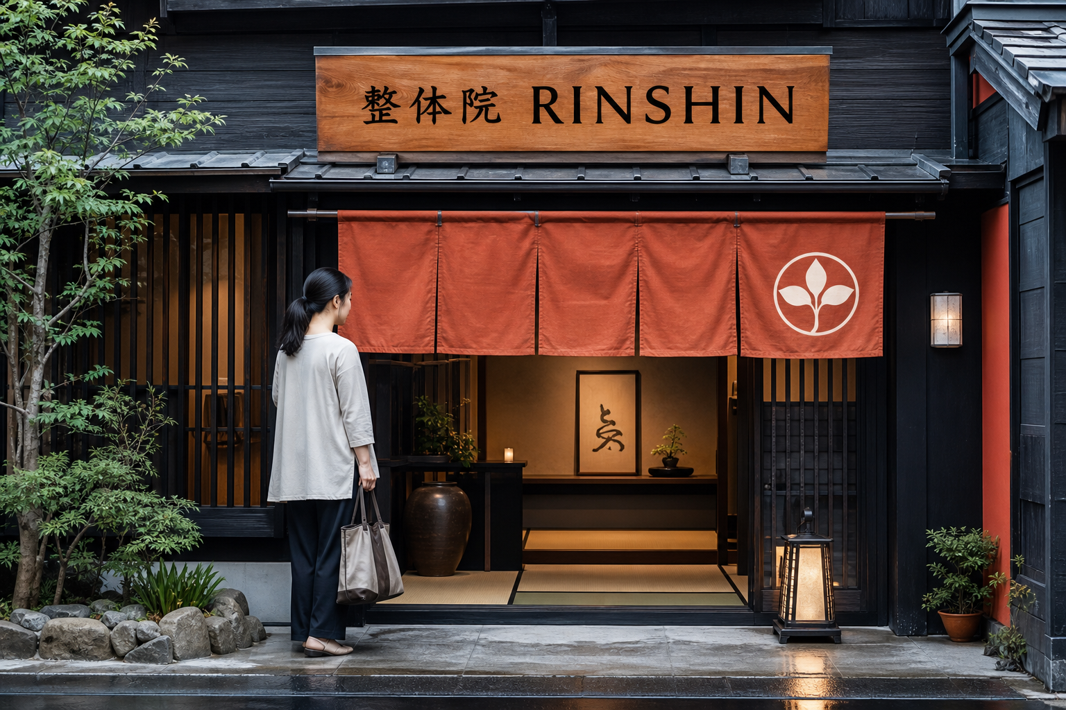 整体院 凛心の外観、暖簾と看板