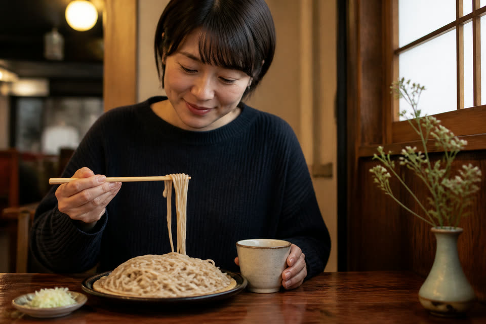 そばを食べるお客様
