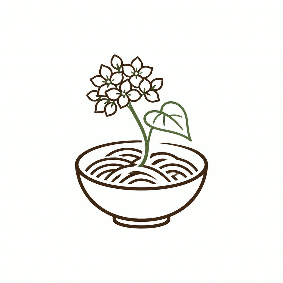 蕎麦 庵 ロゴ、そばと花