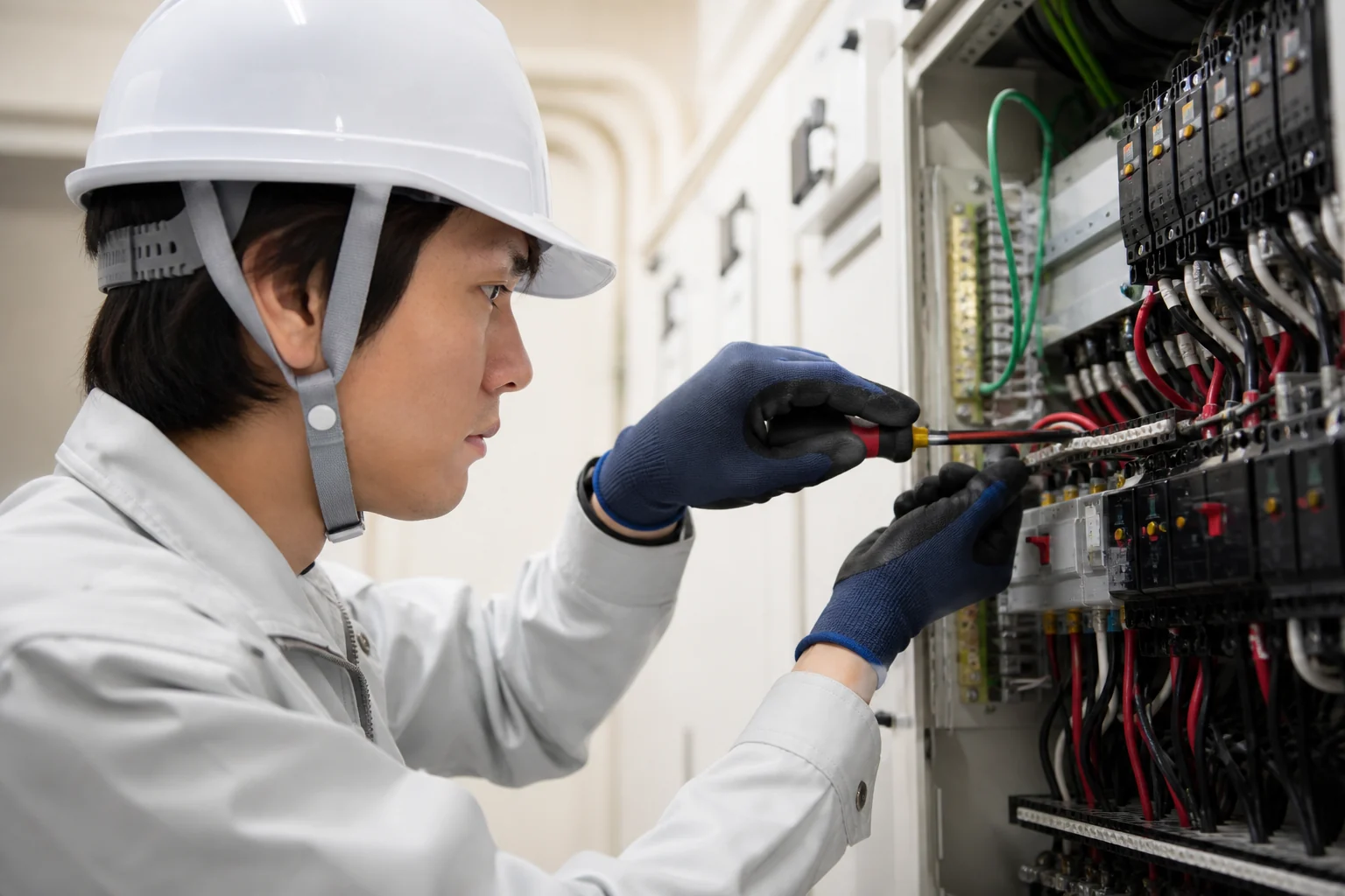 分電盤工事を行う電気工事士