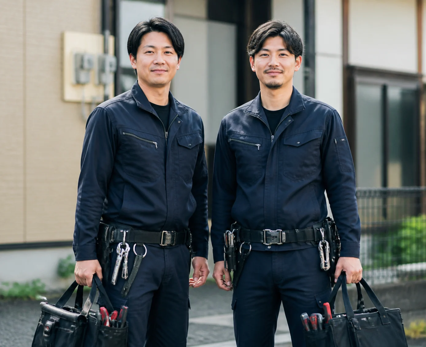 電気工事士2名の作業風景