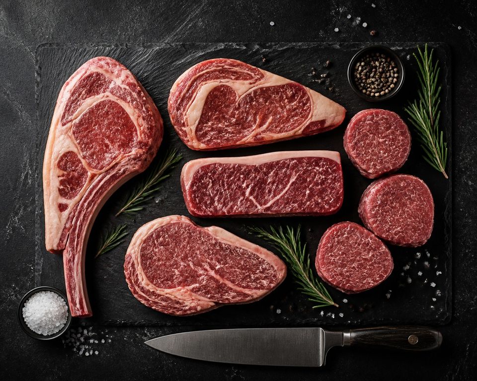STEAK EMBERSで使用する厳選部位の生肉フラットレイ