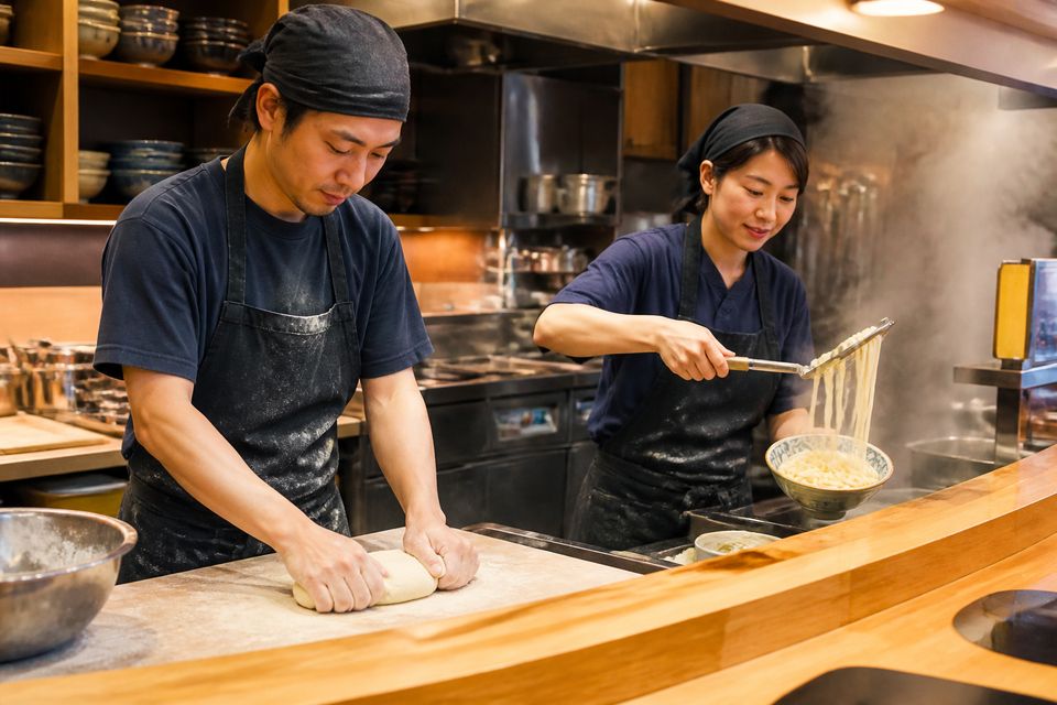 毎朝の麺打ち風景