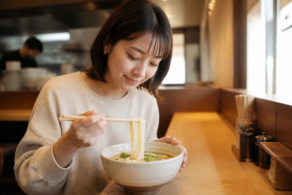 うどんを食べる客