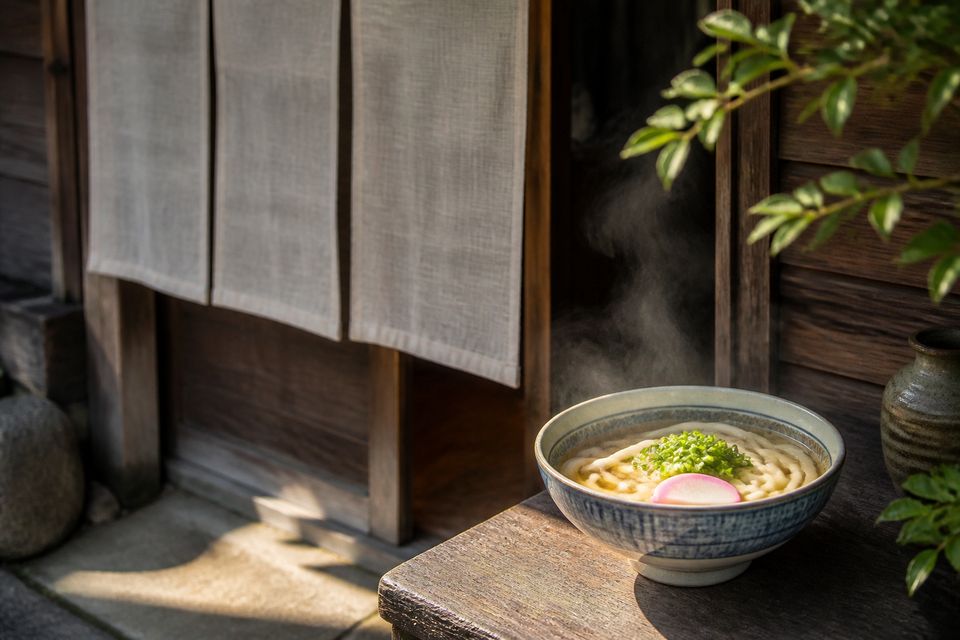 讃岐うどん つるつるの麺切りシーン