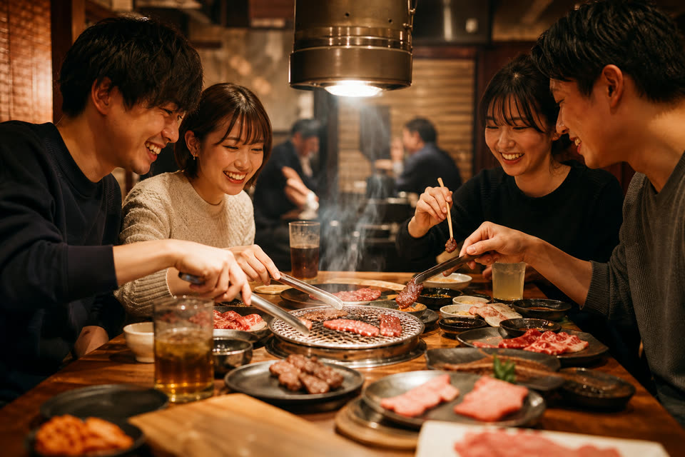 4人で焼肉を楽しむお客様